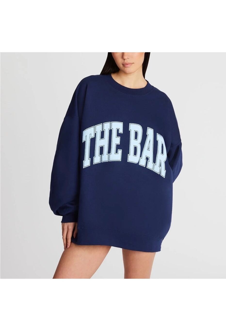 The Bar Varsity Sweatshirt Crewneck in Navy and Light Blue size M